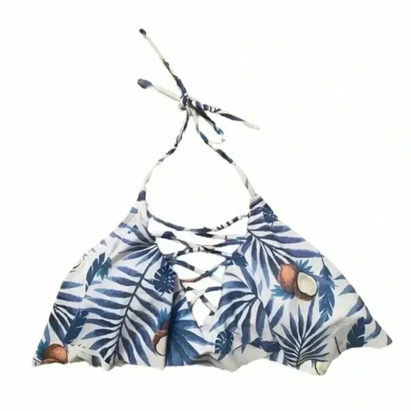 Tropical Flutter Lace Up Halter Neck Swim Top - Picture 1 of 3